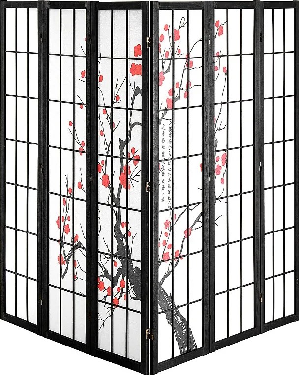 Przegroda SucceBuy, Japońska Przegroda z 6 Panelami z Motywem Kwiatów Wiśni, Przenośna Przegroda Japońska, Drewniana, Obracana o 360°, do Dzielenia Pomieszczeń