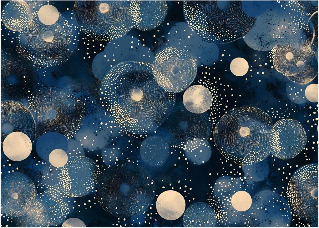 Obraz - Niebiesko-złote pierścienie (70x50 cm)