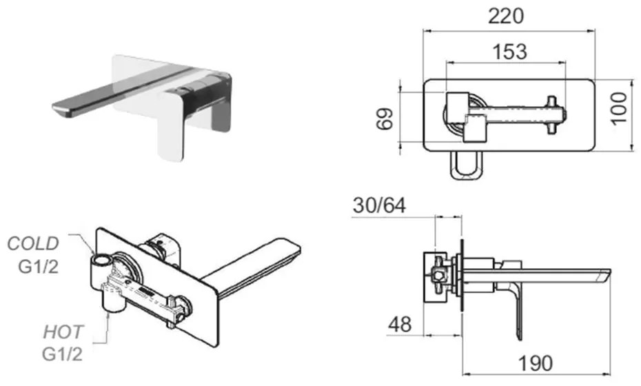 Biała bateria umywalkowa podtynkowa (1 otwór) Spy – Sapho