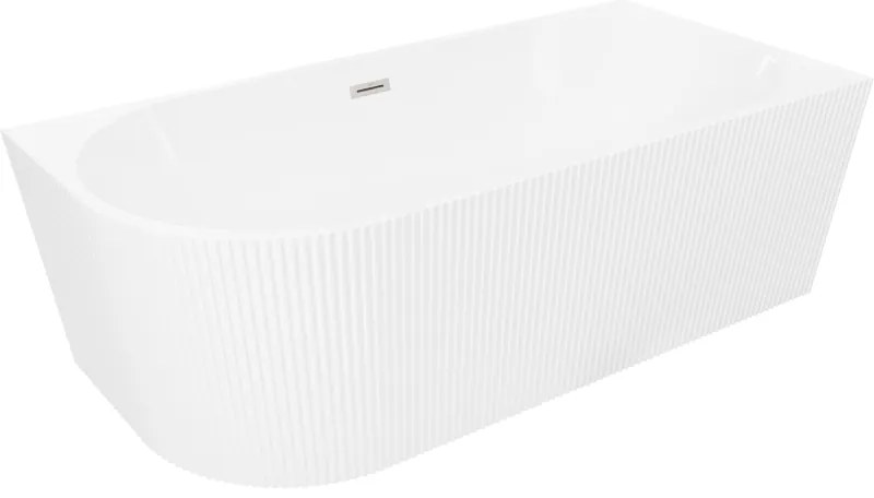 Mexen Silo wanna wolnostojąca narożna prawa ryflowana  170 x 80 cm, biała, przelew nikiel szczotkowany - 52891708000P-97