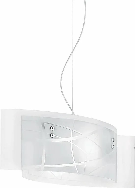 Lampa wisząca Nereide 64x120cm z białego szkła satynowego z sitodrukiem 2XE27, chromowana rama, nowoczesna, IP20, maks. 2x52W