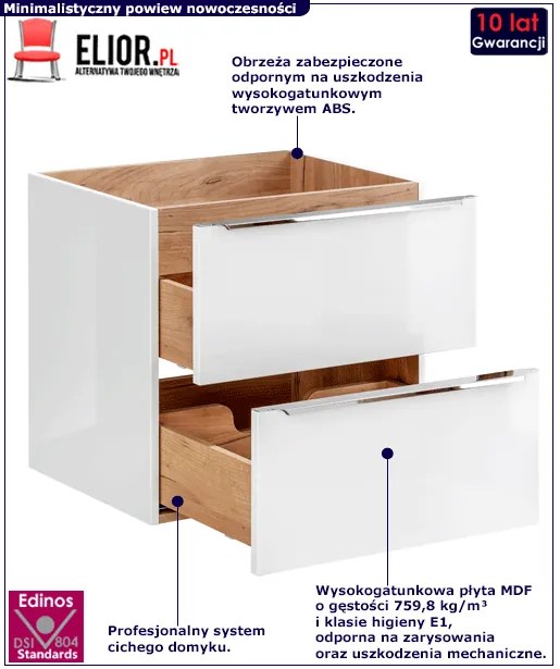 Podwieszana szafka łazienkowa z umywalką - Lunios 3S Biały połysk 60 cm