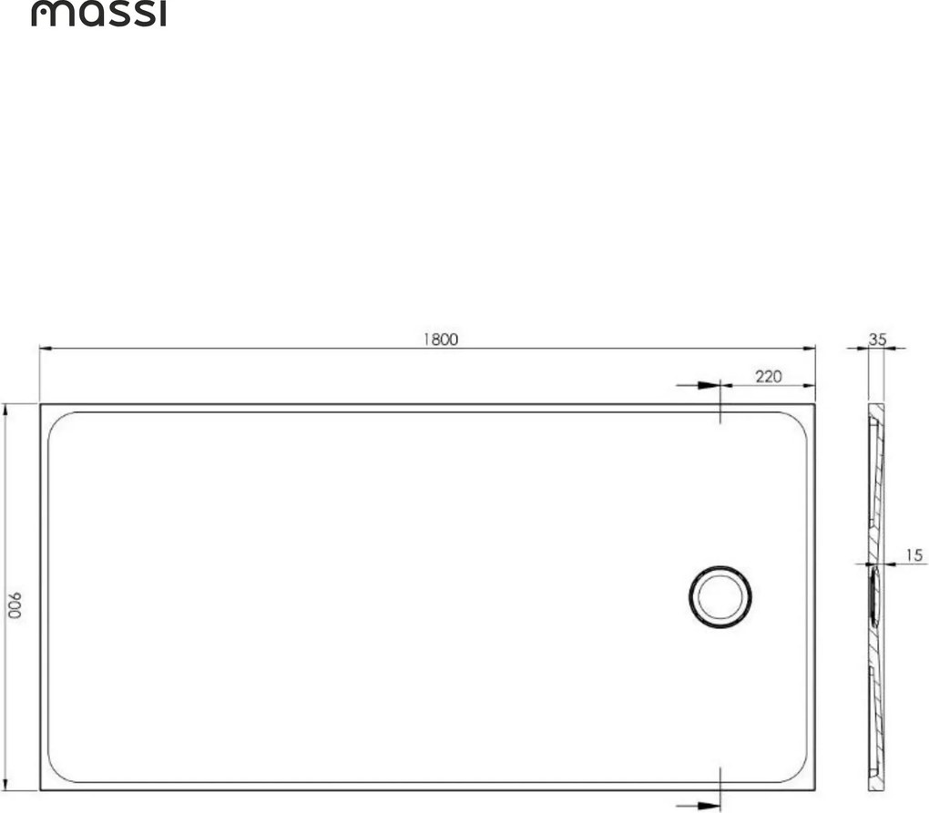 Brodzik prostokątny z konglomeratu RONA Classic XXL |Różne rozmiary | Różne kolory : Kolor - Biały połysk, Rozmiar - 170x70 cm