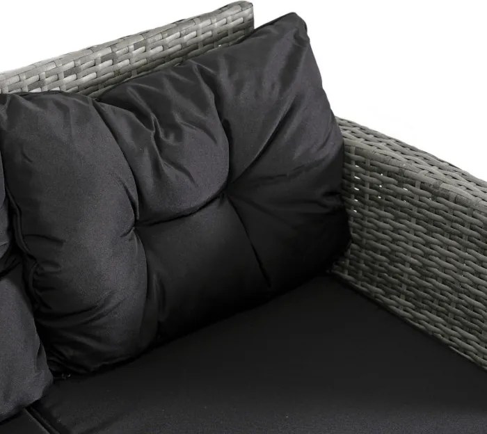 Zestaw Mebli Ogrodowych DALLAS Szary/Czarny Narożnik Pufy Stolik Tarasowy Technorattan Nowoczesny