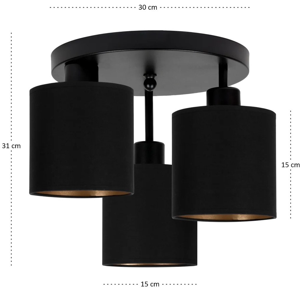 Lampa sufitowa czarna trzypunktowa z czarnymi abażurami C-3030SC-SCSCS