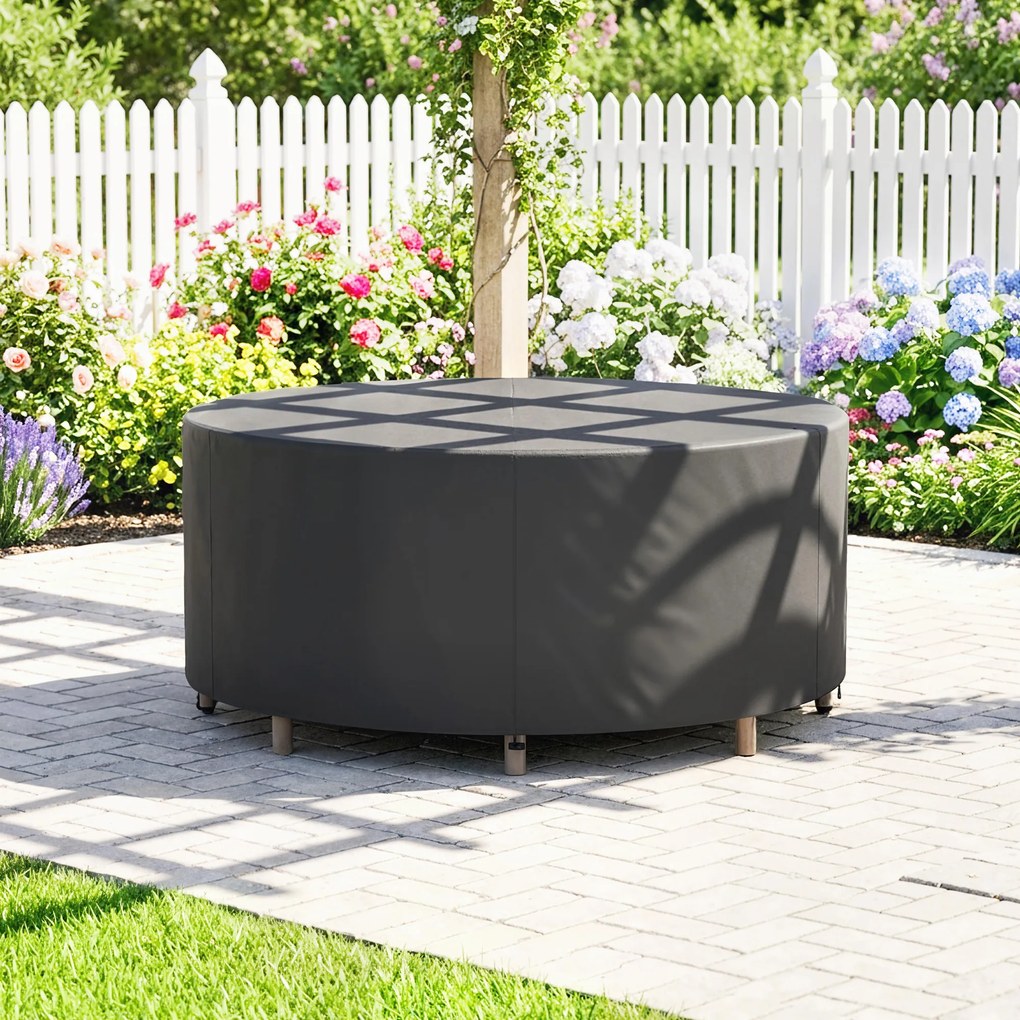 Outsunny Pokrowiec na Meble Ogrodowe Zimowy Wodoodporny Anti-UV 420D Oxford Ø214 x 70 cm Czarny | Aosom PL