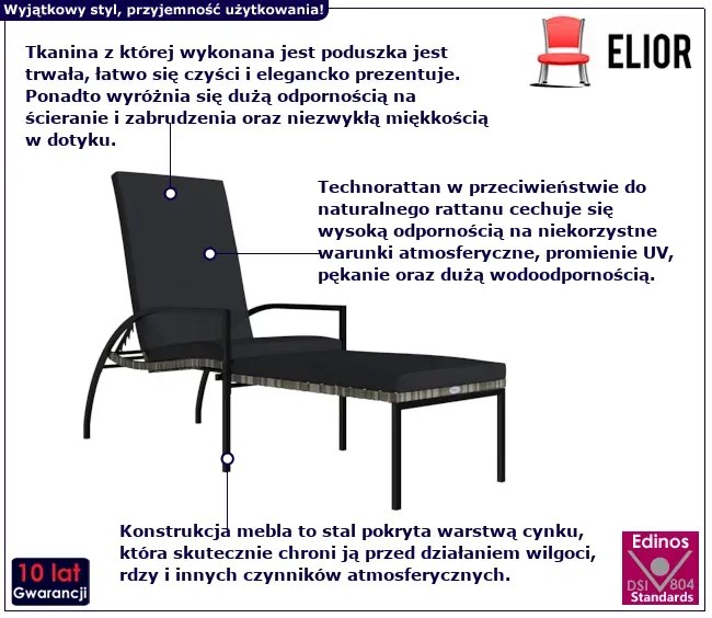 Leżak ogrodowy z podnóżkiem szary - Iplo