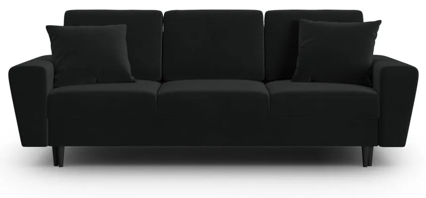 Czarna aksamitna rozkładana/ze schowkiem sofa 235 cm Kyoto – Cosmopolitan Design