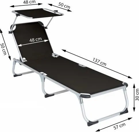 Leżak ogrodowy – składany, z dachem, czarny, 187cm