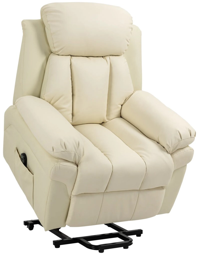 HOMCOM Fotel elektryczny z funkcją wstawania kremowy relaksacyjny idealny do salonu z nachyleniem | Aosom PL