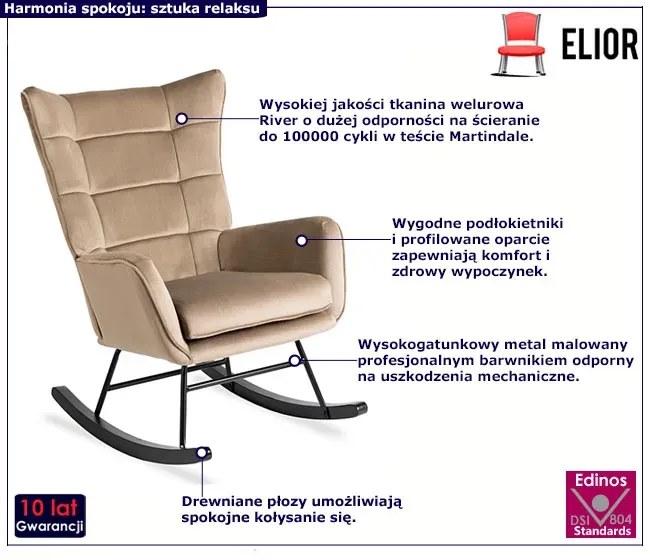 Beżowy tapicerowany pikowany fotel bujany - Corno