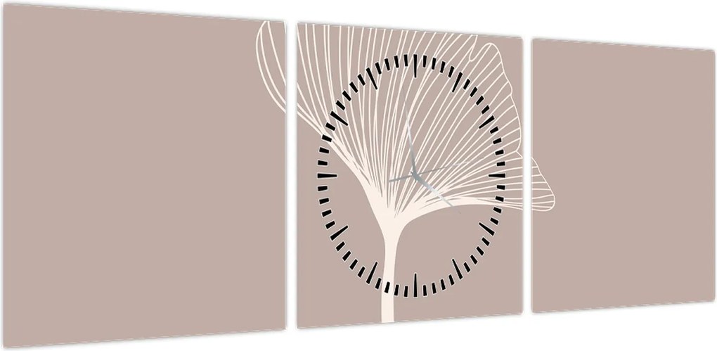 Obraz - Beżowe liście N⁰5 (z zegarem) (90x30 cm)