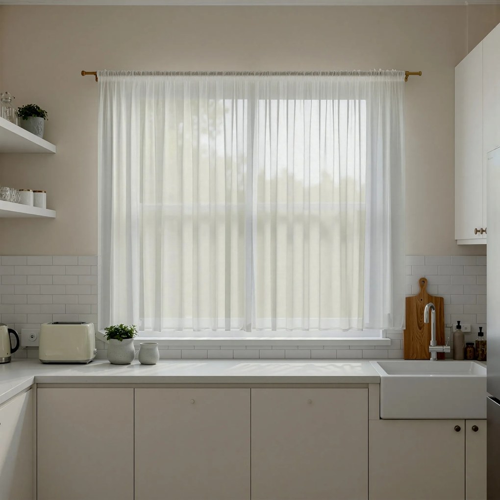 Firana gotowa Woal na taśmie 400x160 biała nowoczesna żabki tunel