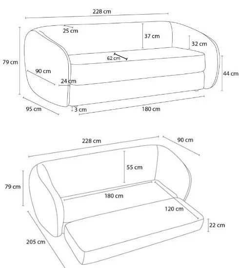 Pomarańczowa rozkładana sofa z tkaniny szenilowej 228 cm Neyo – Bobochic Paris