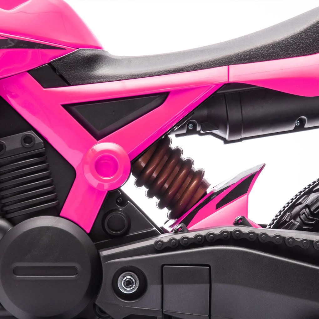 AIYAPLAY Elektryczny Motocykl dla Dzieci 12V z Kółkami Bocznymi, Pojazd dla Dzieci z Klaksonem i Dźwiękiem Startu, 3 km/h, Różowy