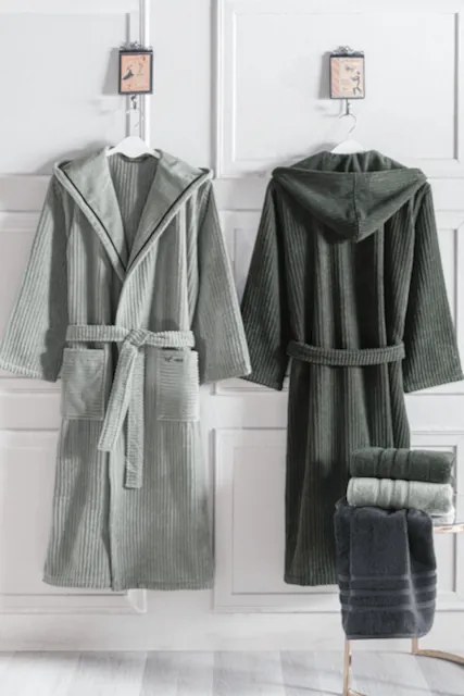 Unisex szlafrok STRIPE z kapturem M Khaki