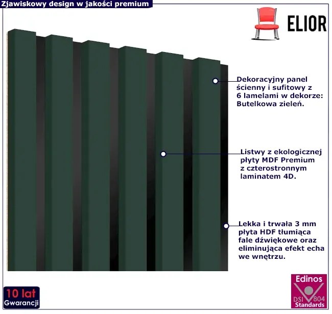 Akustyczne panele lamelowe 2 szt. butelkowa zieleń F8-H64