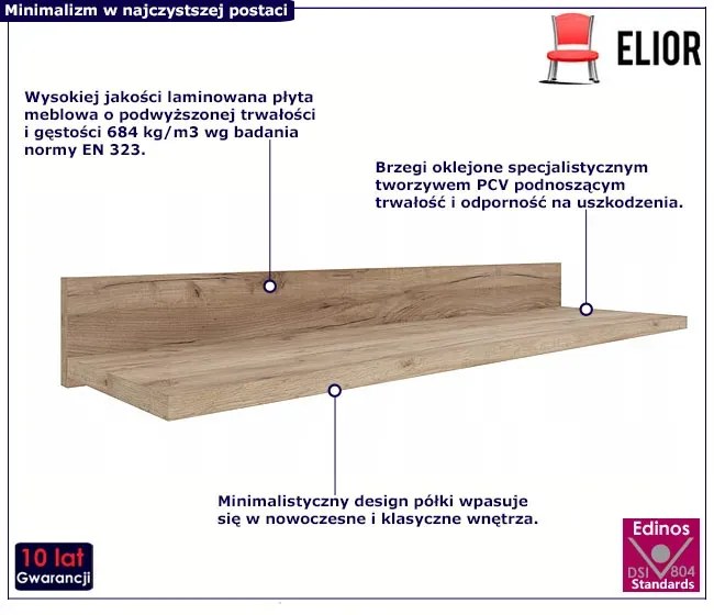 Nowoczesna Półka Ścienna Dąb Craft 60 Cm B6-T18