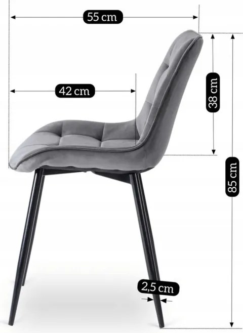 Krzesło Tapicerowane do Jadalni CHRIS Szare Welurowe Nowoczesne Loft