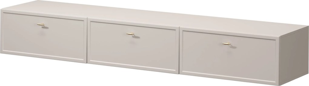 Szafka RTV wisząca Lorini 200 cm z szufladami - kaszmir / złote uchwyty T-bar
