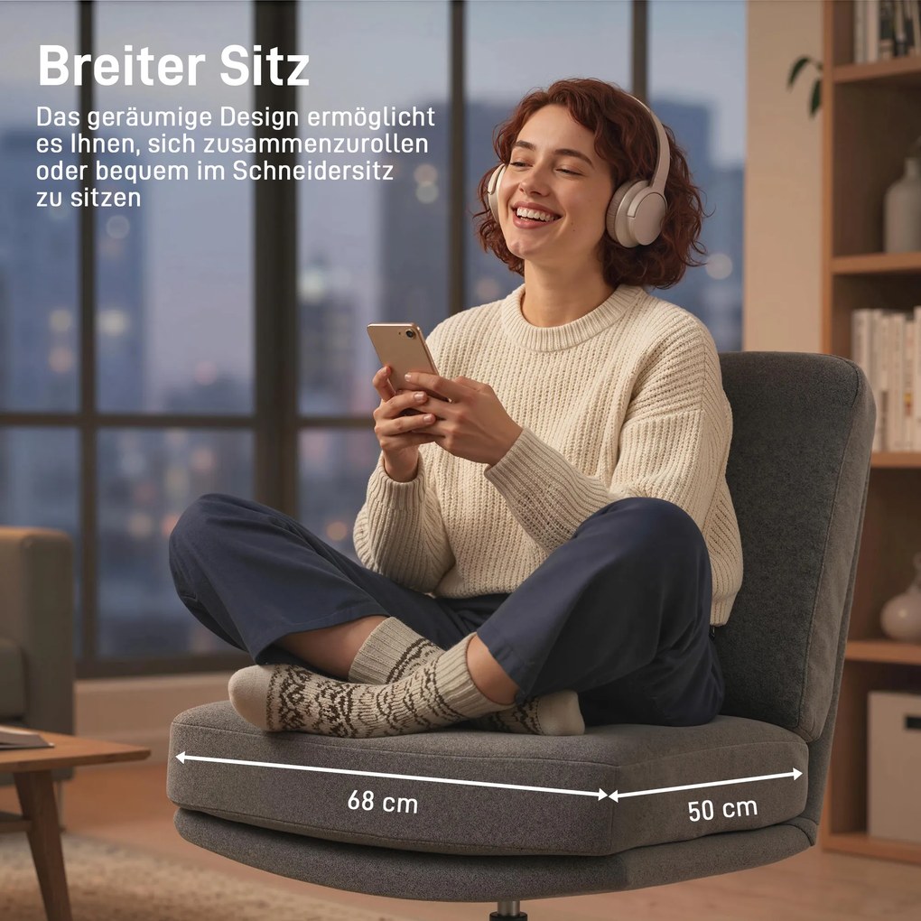 HOMCOM Fotel z podnóżkiem obrotowy, lounge w lnianej tkaninie do salonu, ciemnoszary | Aosom PL