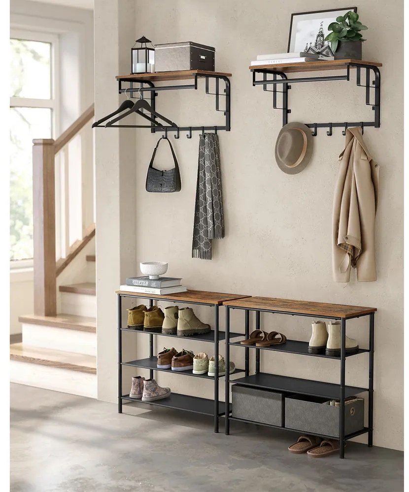 Wieszak ścienny HENRY, 66x30x27cm, czarna/brąz Vasagle