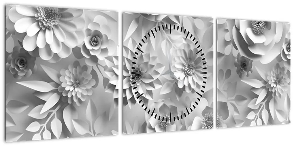 Obraz - Białe kwiaty (z zegarem) (90x30 cm)