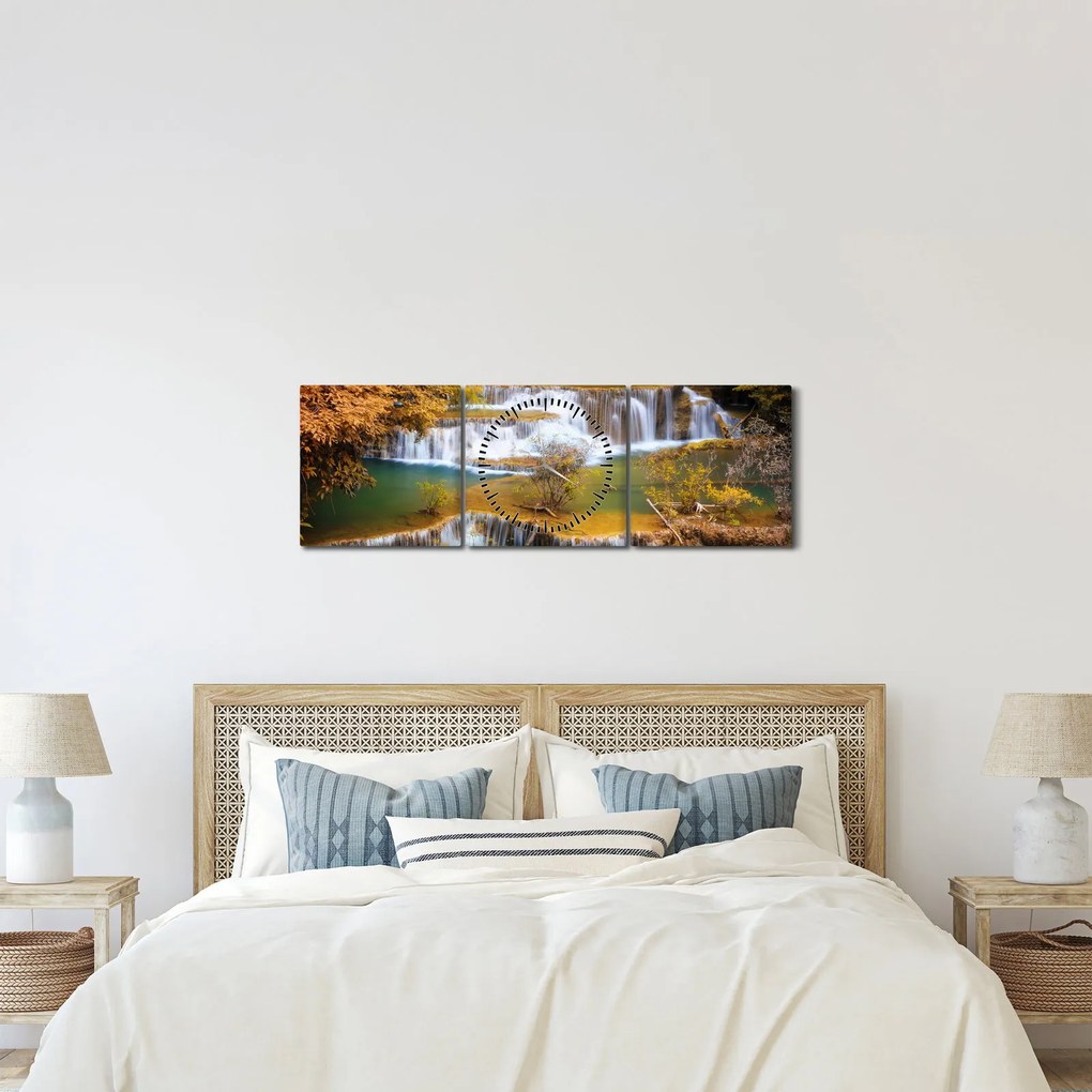 Obraz - Wodospady Huay Mae Khamin, Tajlandia (z zegarem) (90x30 cm)
