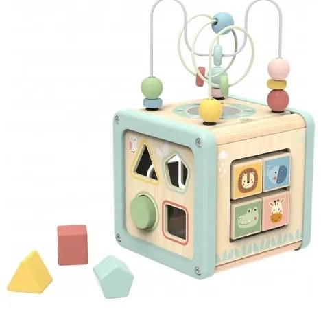 Woopie green drewniana kostka aktywności multifunkcyjna edukacyjna sorter