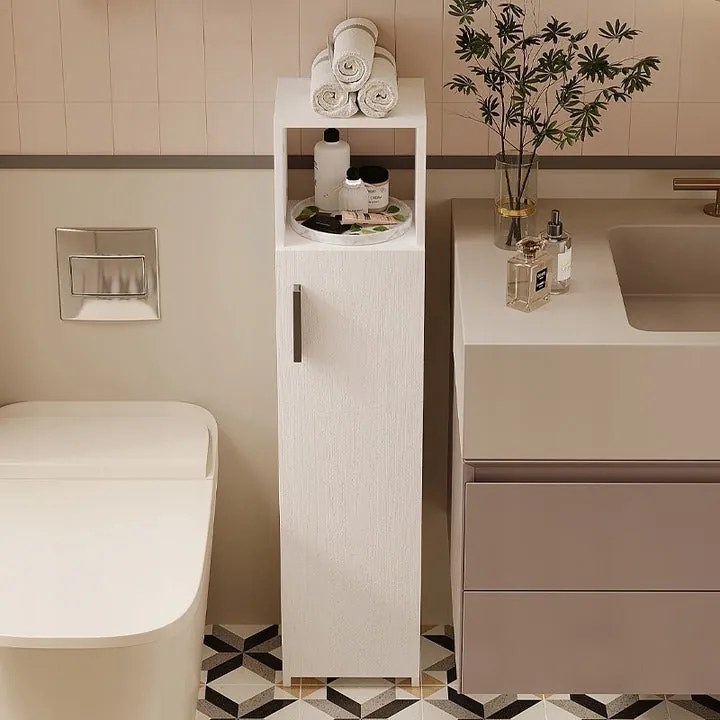 Szafka łazienkowa słupek wąski biały drzwi wysoki półki nowoczesna 101 cm