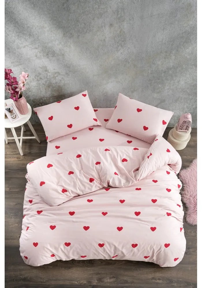 Różowa pościel jednoosobowa z prześcieradłem/3-częściowa 160x220 cm Red Heart – Mila Home