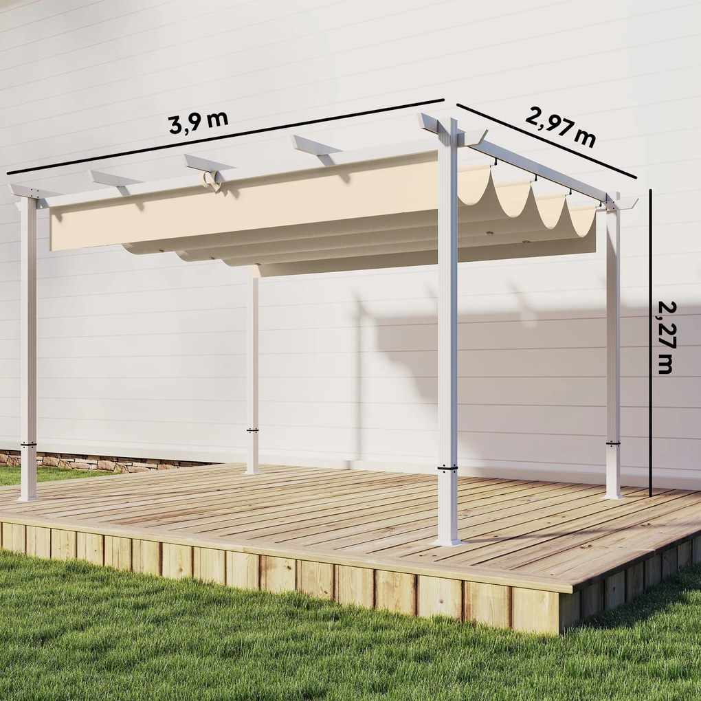 Outsunny Pergola 3 x 4 m z przesuwanym dachem, magnetycznymi zamknięciami, UV30+, kolor beżowy | Aosom PL