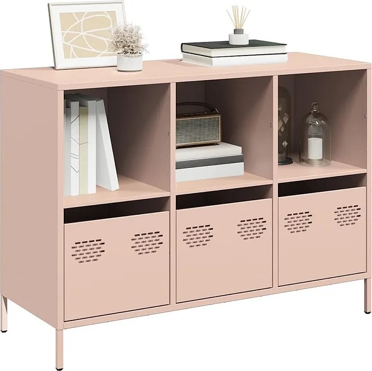 Różowy bufet z zimnowalcowanej stali z 3 szufladami i 3 półkami dla optymalnego przechowywania