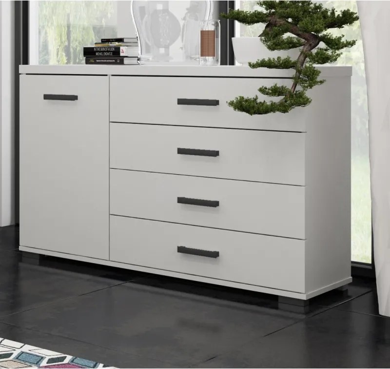 Pojemna biała komoda z 4 szufladami 120 cm do salonu