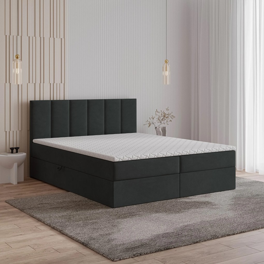 Masseno Łóżko kontynentalne MERIL z pojemnikiem na pościel 180x200 cm - Czarny, COSMIC 100