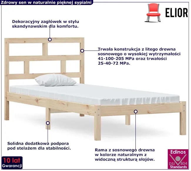 Pojedyncze łóżko z naturalnej sosny 90x200 - Adia 3X
