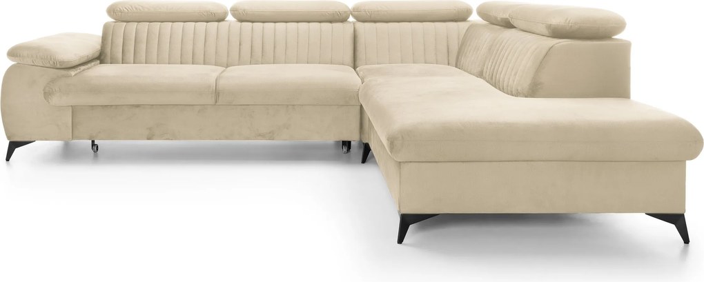 Masseno Narożnik FIORE z funkcją spania i pojemnikiem na pościel Narozniki L, Rozkładana sofa - Kremowy, MONOLITH 02