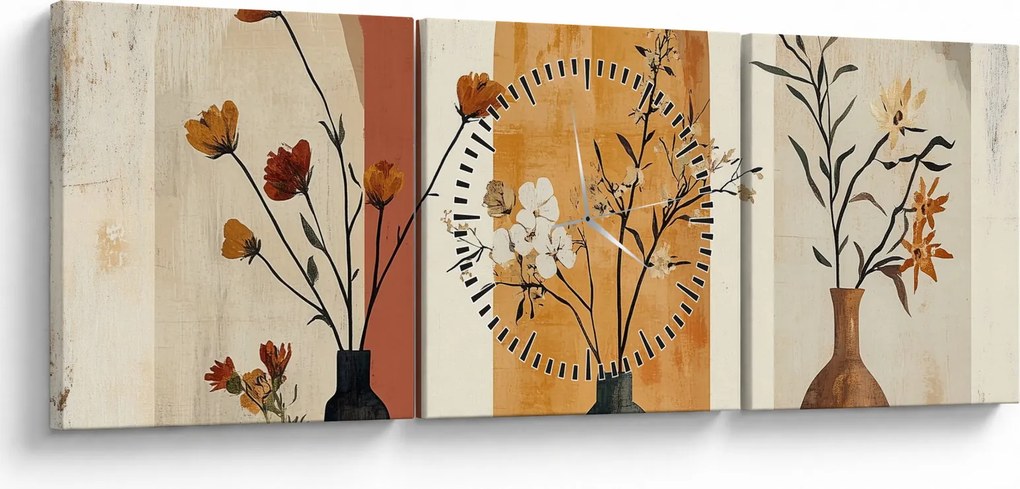 Obraz - Wazony w łukach (z zegarem) (90x30 cm)