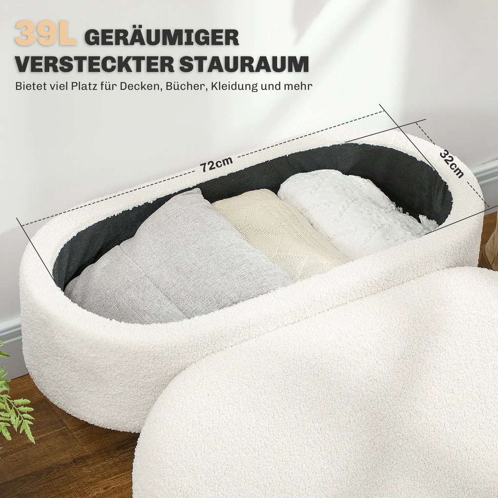 HOMCOM Ławka z Pokrywą i Miejscem na Przechowywanie, Podnóżek do Korytarza, Salonu, Sypialni, Drewno, Obicie z Tkaniny, Biały