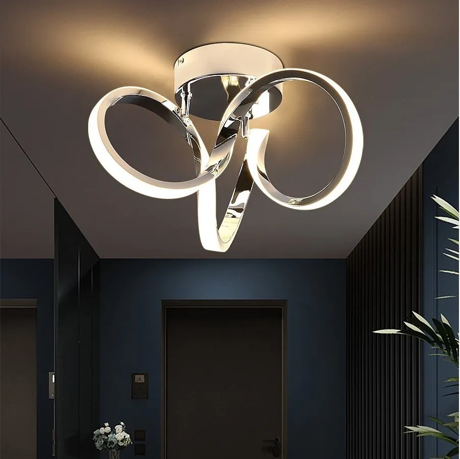 NETTLIFE lampa sufitowa LED chrom 31cm nowoczesna 19W ciepła biel 3000K lampa do przedpokoju do salonu sypialnia biuro pokój dziecięcy