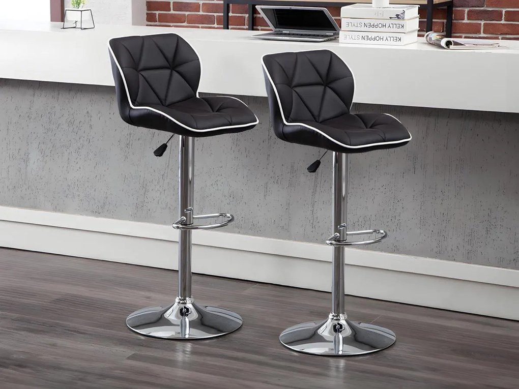 Zestaw 2 stołków barowych CALVIN – skóra syntetyczna – regulacja wysokości – kolor czarny