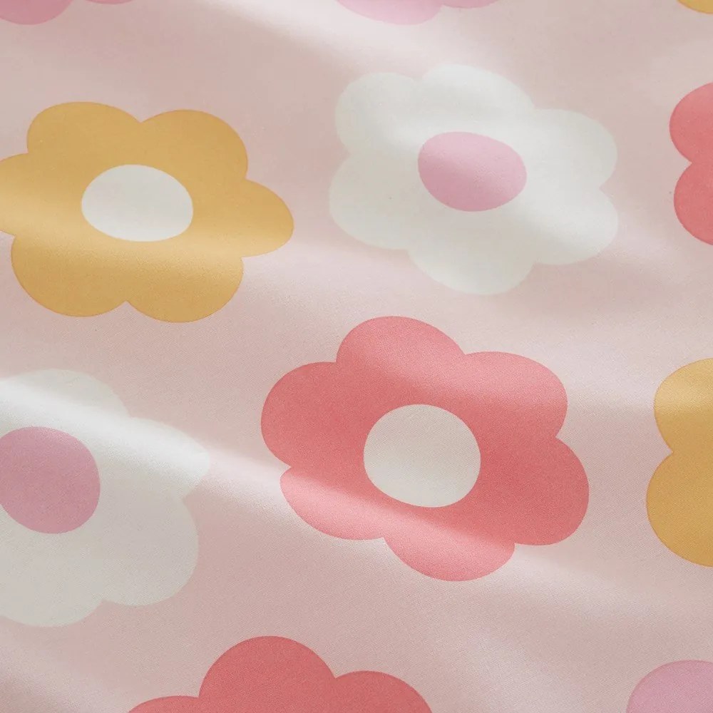 Różowe prześcieradło dziecięce jednoosobowe z gumką 90x190 cm Retro Daisy – Catherine Lansfield