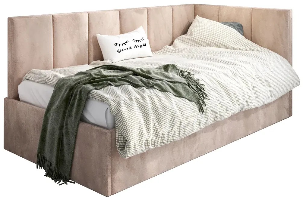 Beżowe łóżko młodzieżowe z oparciem typu l 120x200 M4-F69