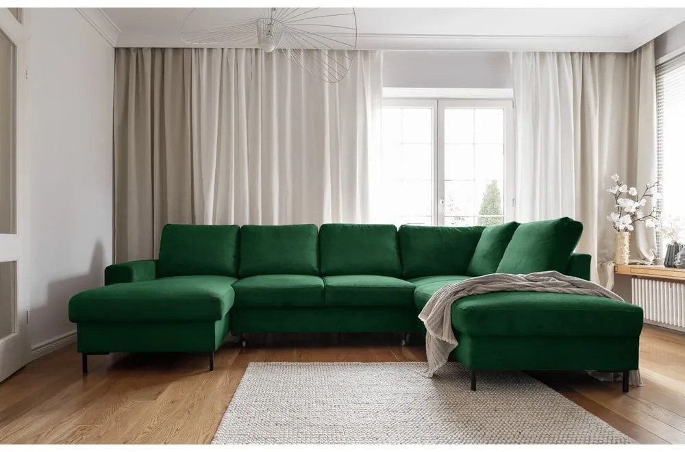 Ciemnozielony sztruksowy rozkładany narożnik (prawostronny) Lofty Lilly – Miuform