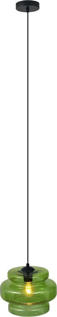 Retro Lampa Wisząca Czarna z Zielonym Szkłem - Denise