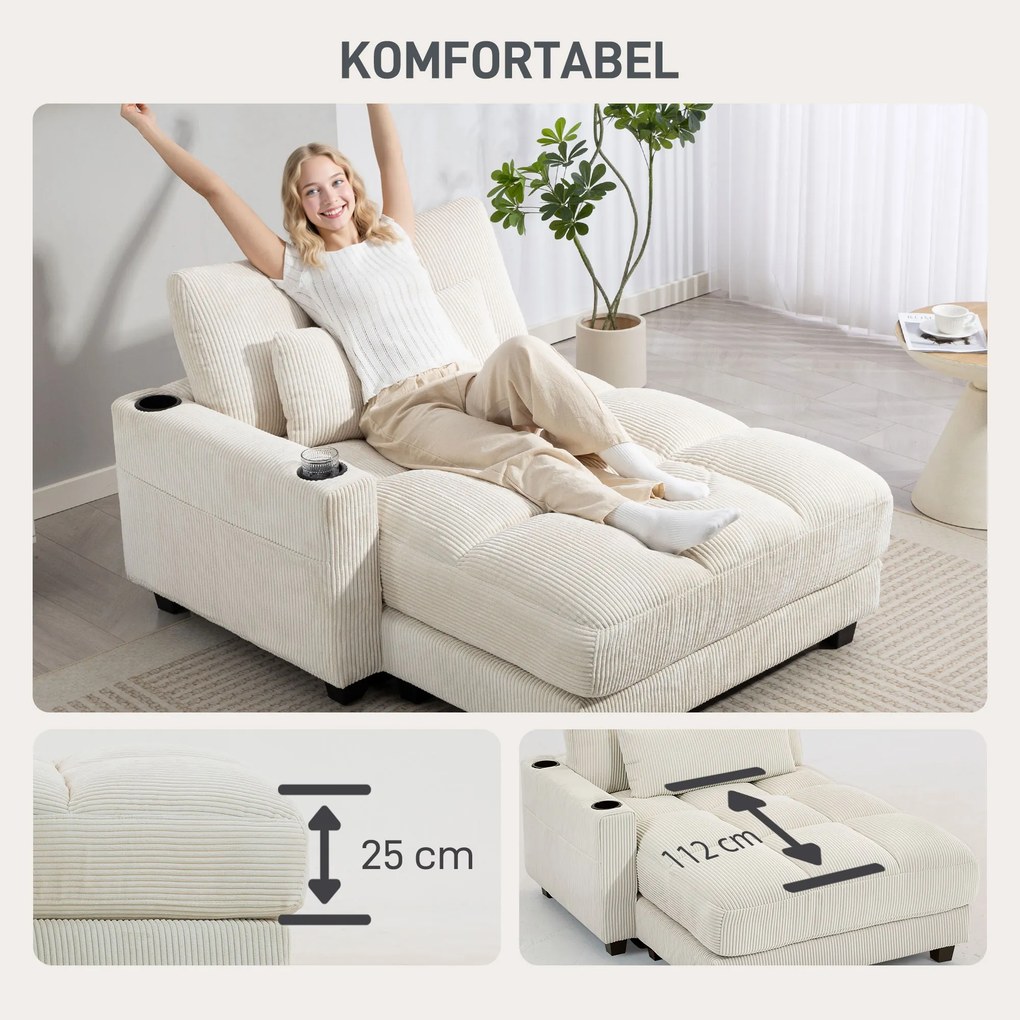 HOMCOM Sofa-łóżko z poduszką, pianka, przekształcalna w łóżko, uchwyt na kubek, kremowy