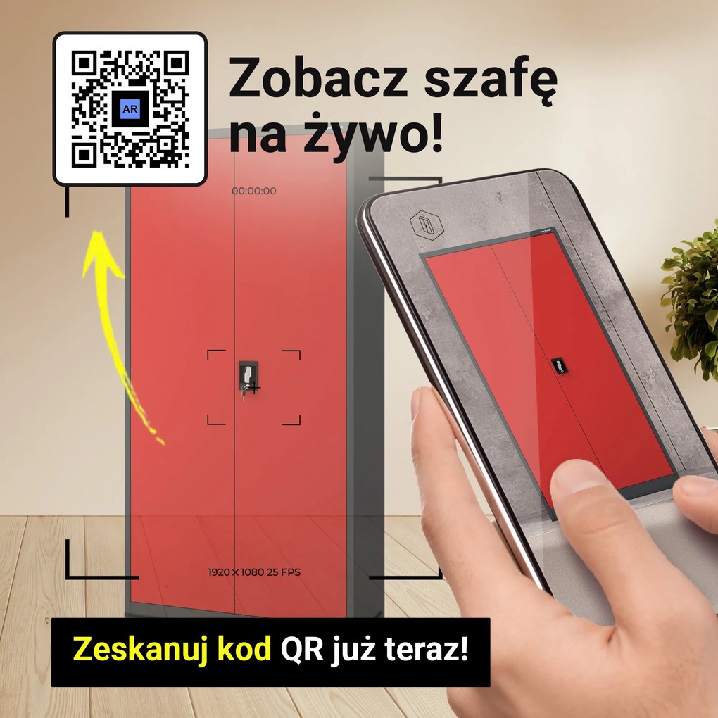 Szafa biurowa na dokumenty z 4 półkami antracytowo-czerwona, 900x1850x400 mm: JAN