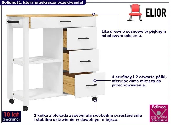 Biały wózek kuchenny z szufladami - Remmir 4X