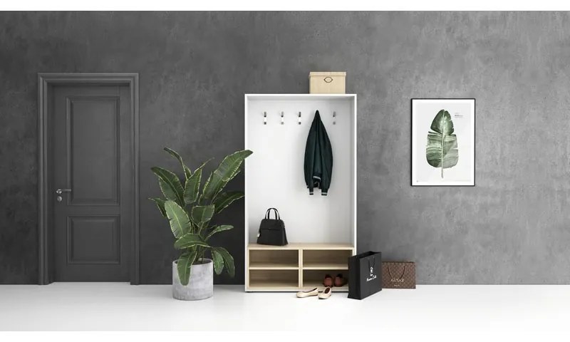 Wieszak ścienny BORDER z półką na buty, 5 haczyków, grafit/biała