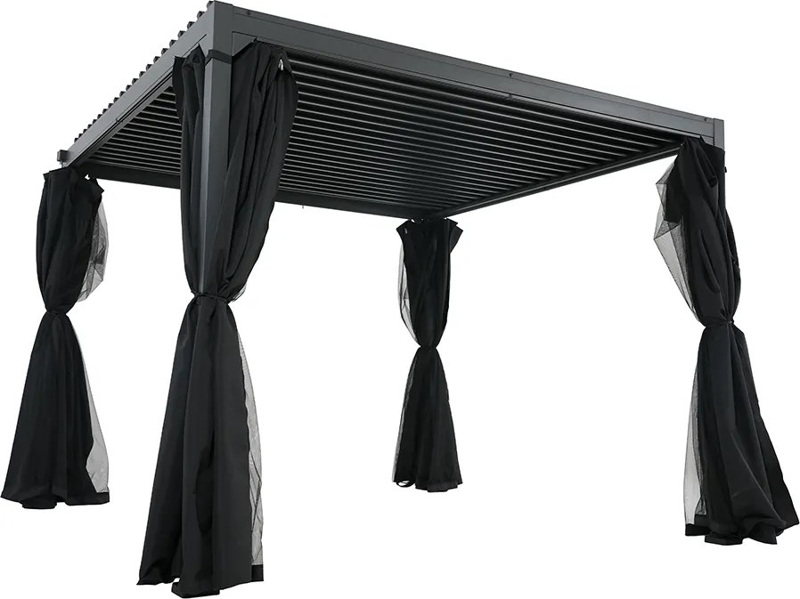 PERGOLA ALUMINIOWA 3X3X2,3 M ZE STALOWYM DACHEM I ZASŁONAMI ANTRACYT
